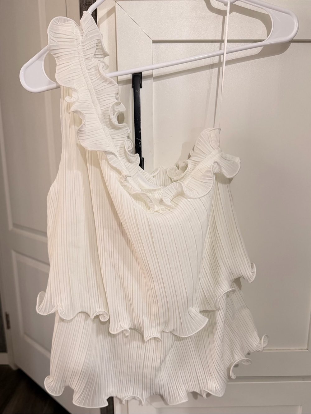Lush White Ruffled One-Shoulder Camisole